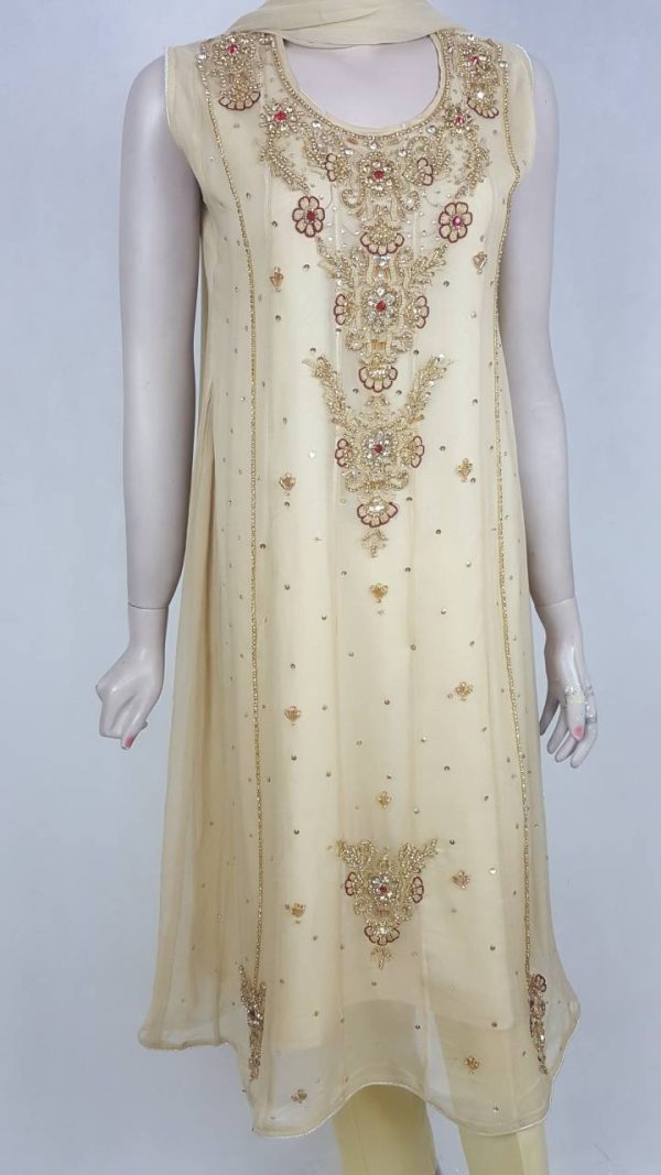 Golden dress with red, silver and gold fancy embellishment- SA-61